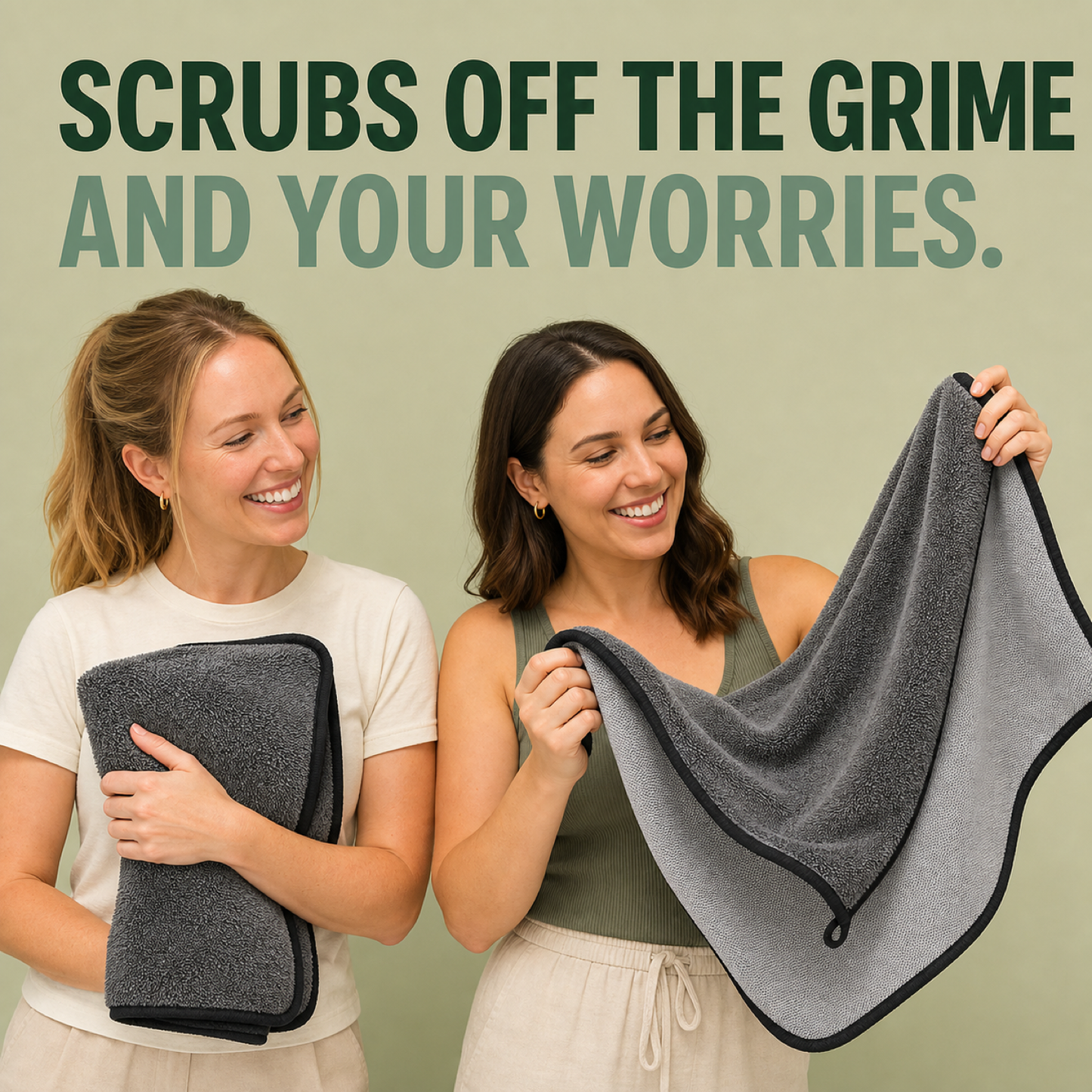 Two women holding RydaCloth XXL microfibre cloths