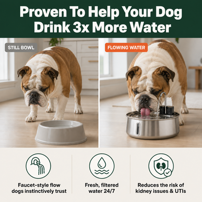Proven to help your dog drink 3x more water: still bowl vs flowing water