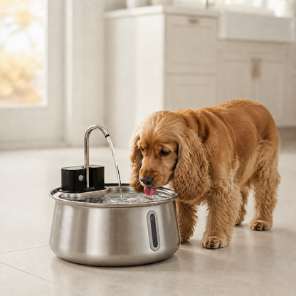 Cocker spaniel drinking from the wireless pet fountain at home