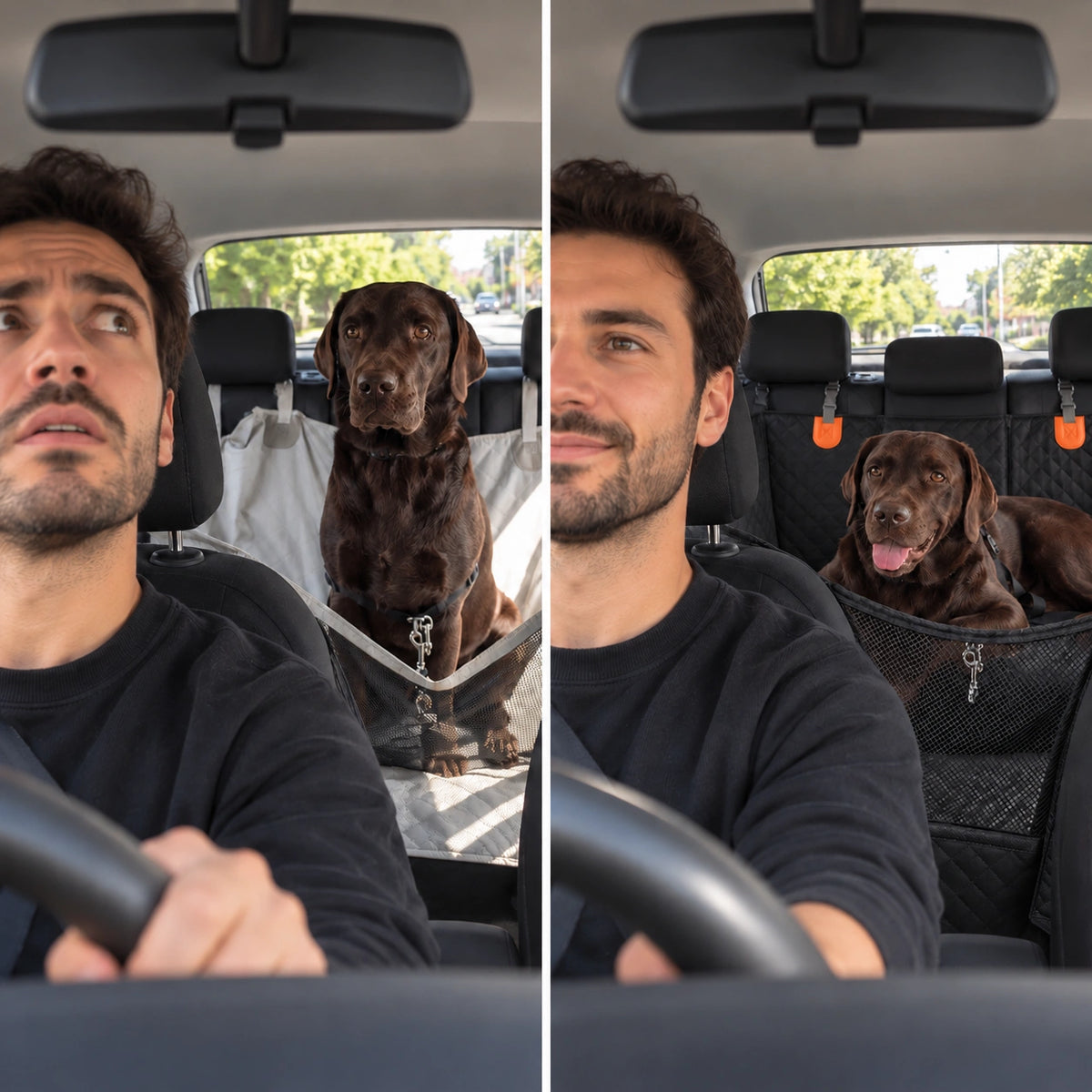 Large dog travelling in the back seat