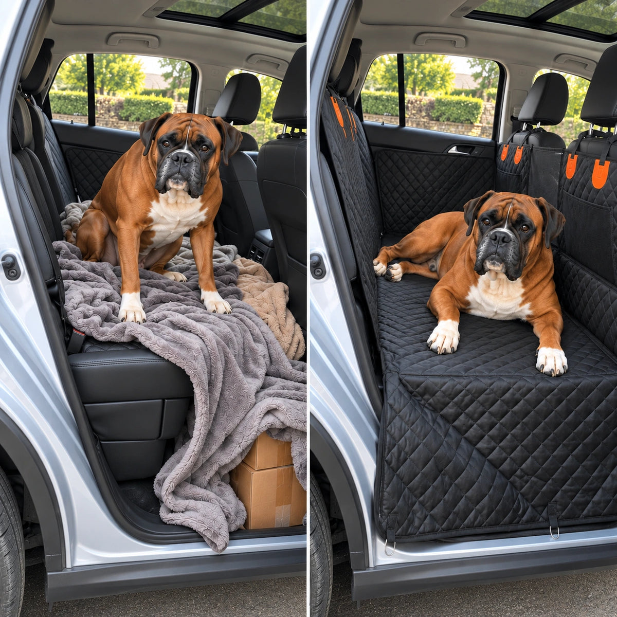 Large dog travelling in the back seat