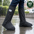 S40 PRO Waterproof Shoe Covers in black, worn in the rain — 90-day guarantee