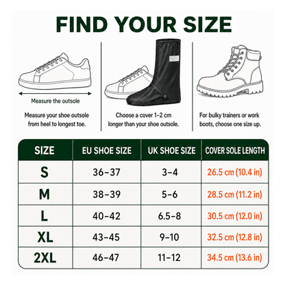 S40 PRO size guide — measure your shoe outsole, sizes S to 2XL